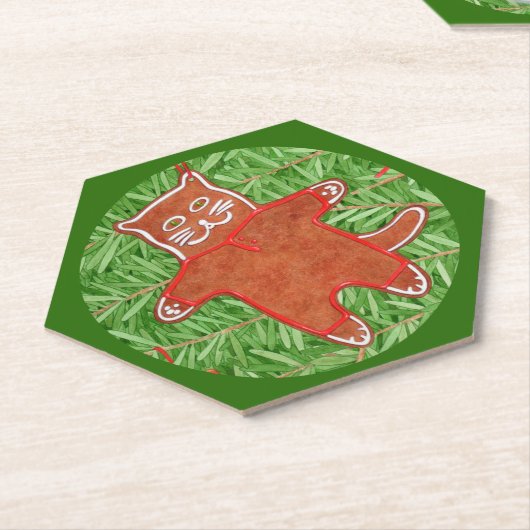 GINGERBREAD KITTY Hexagon Paper Untersetzer / Gree (angewinkelt)