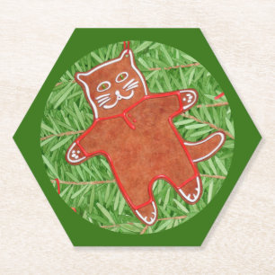 GINGERBREAD KITTY Hexagon Paper Untersetzer / Gree