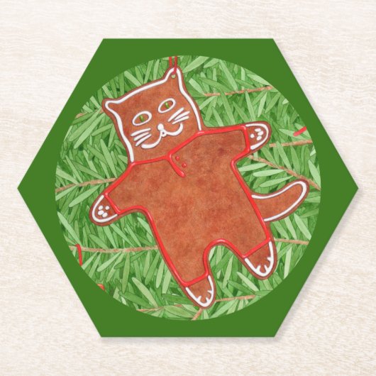 GINGERBREAD KITTY Hexagon Paper Untersetzer / Gree (Vorderseite)