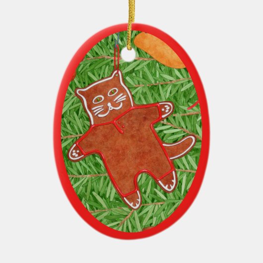 GINGERBREAD KITTY Keramik Oval Jazz Ornament (Vorne)