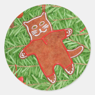 GINGERBREAD KITTY Kleine Round Stickers