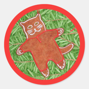 GINGERBREAD KITTY Kleine Round Stickers / Rot