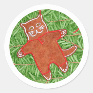 GINGERBREAD KITTY Kleine Round Stickers / Weiß