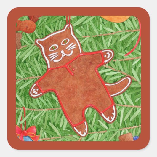 GINGERBREAD KITTY Kleiner Quadrat Sticker Lebkuche (Vorderseite)