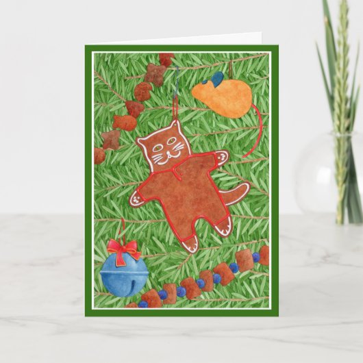 GINGERBREAD KITTY "Meowy Christmas" Card / Green Dankeskarte (Vorderseite)