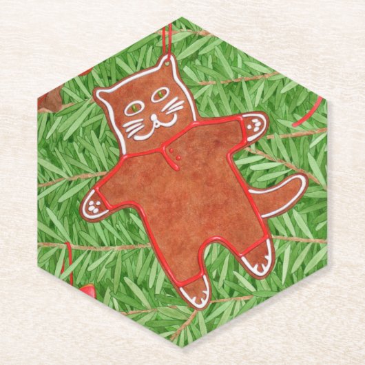 GINGERBREAD KITTY Pointy Hexagon Paper Untersetzer (Vorderseite)