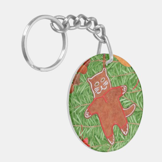 GINGERBREAD KITTY Round Acrylic Schlüsselanhänger (Vorderseite links)