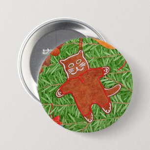 GINGERBREAD KITTY Round Button Button