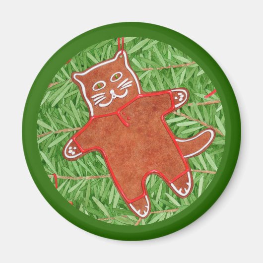 GINGERBREAD KITTY Round Magnet / Green (Vorne)