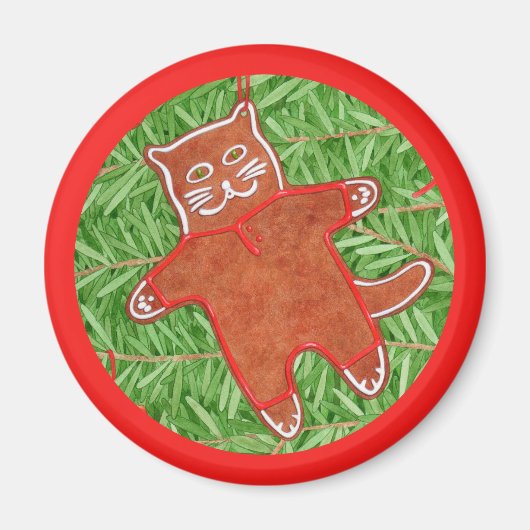 GINGERBREAD KITTY Round Magnet / Rot (Vorne)