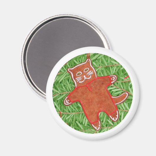 GINGERBREAD KITTY Round Magnet / weiß (Vorderseite/Rückseite)
