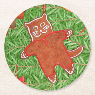 GINGERBREAD KITTY Round Paper Untersetzer