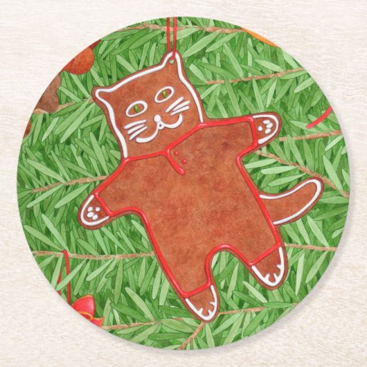 GINGERBREAD KITTY Round Paper Untersetzer (Vorderseite)