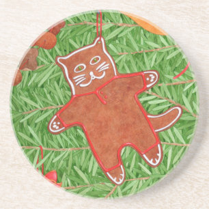 GINGERBREAD KITTY Round Sandstone Untersetzer