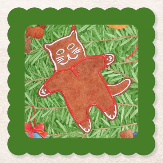GINGERBREAD KITTY Scallope Square Untersetzer / Gr (Vorderseite)