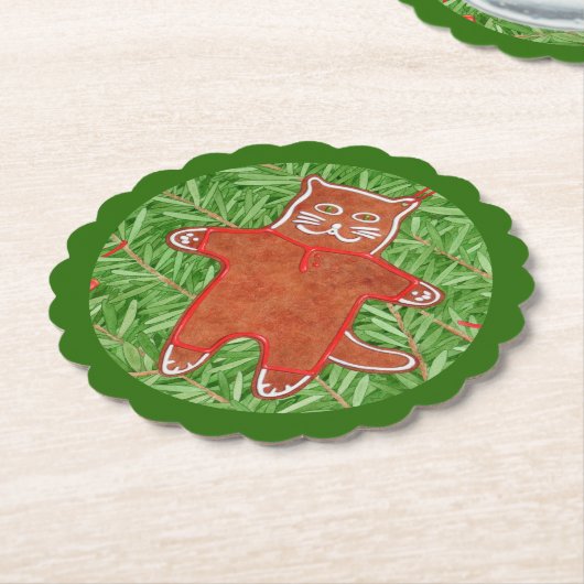 GINGERBREAD KITTY Scallout Runde Untersetzer / Grü (angewinkelt)