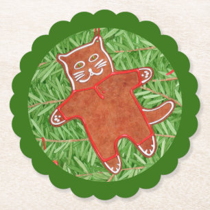 GINGERBREAD KITTY Scallout Runde Untersetzer / Grü