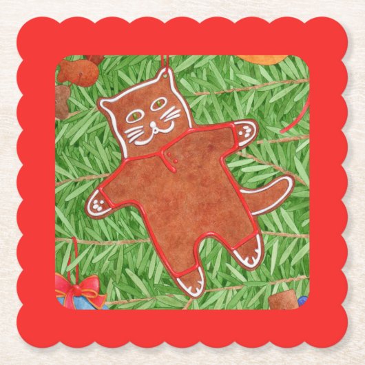 GINGERBREAD KITTY Scallove Square Untersetzer / Ro (Vorderseite)