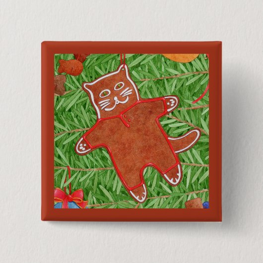 GINGERBREAD KITTY Square Button Button / Gingerbro (Vorderseite)