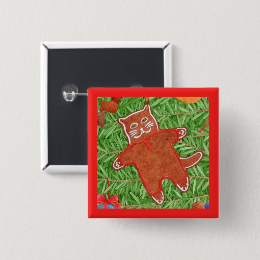GINGERBREAD KITTY Square Button Button / Rot (Vorne & Hinten)