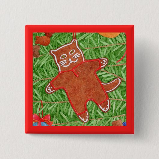 GINGERBREAD KITTY Square Button Button / Rot (Vorderseite)