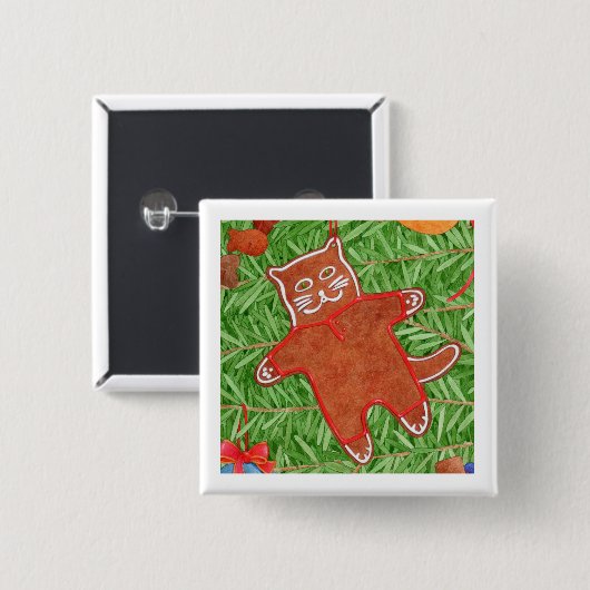 GINGERBREAD KITTY Square Button Button / Weiß (Vorne & Hinten)