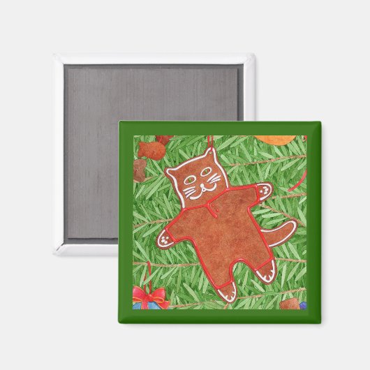 GINGERBREAD KITTY Square Magazin / Green Magnet (Vorderseite/Rückseite)