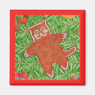 GINGERBREAD KITTY Square Magazin / Rot Magnet