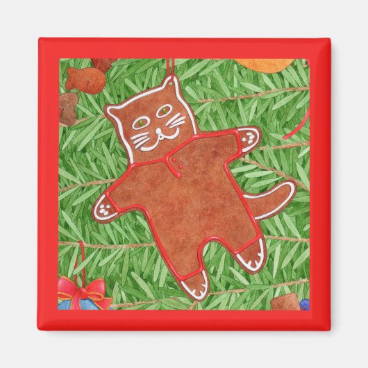 GINGERBREAD KITTY Square Magazin / Rot Magnet (Vorne)