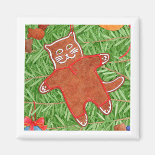 GINGERBREAD KITTY Square Magazine / White Magnet