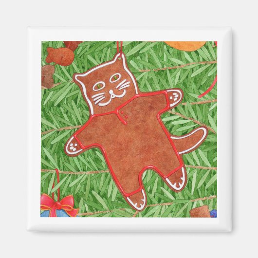 GINGERBREAD KITTY Square Magazine / White Magnet (Vorne)