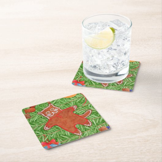 GINGERBREAD KITTY Square Paper Untersetzer (Vor Ort)