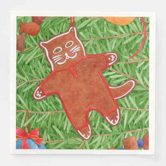 GINGERBREAD KITTY Standard Dinner Paper Napkins Serviette (Vorderseite)
