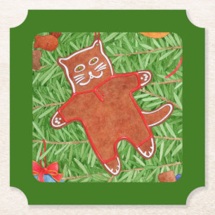 GINGERBREAD KITTY Ticket Paper Untersetzer / Green