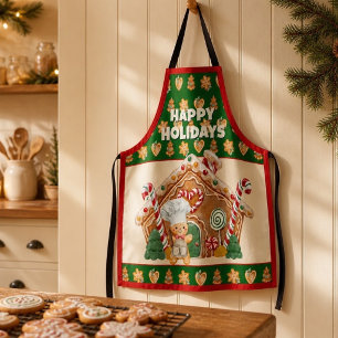 Gingerbread-Koch Happy Holidays All-Over Druck Schürze