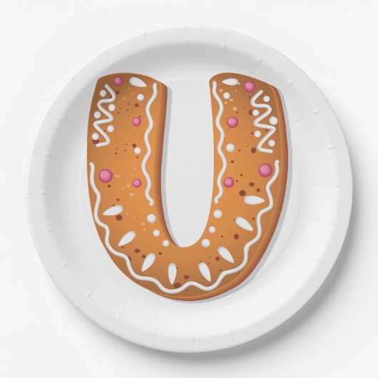 Gingerbread Letter U Monogram Holiday Cookie Pappteller (Vorderseite)