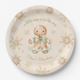 Gingerbread Little Man Green Christmas Baby Dusche Pappteller