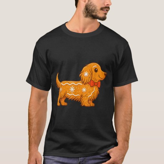 Gingerbread Long Hair Dachshund Christmas Pajama T T-Shirt (Vorderseite)