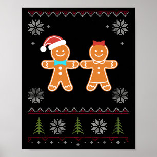 Gingerbread Man &amp; Girl Ugly Sweater Christmas Poster