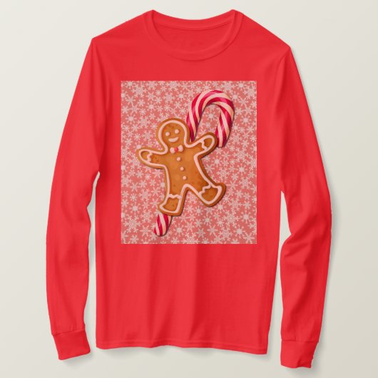 Gingerbread Man and Candy Cane Art on T-Shirt (Design vorne)
