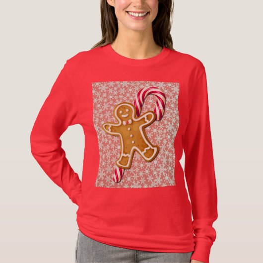 Gingerbread Man and Candy Cane Art on T-Shirt (Vorderseite)