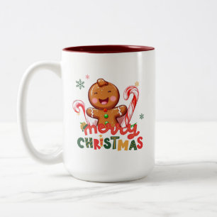 Gingerbread Man and Candy Cane Weihnachten Zweifarbige Tasse
