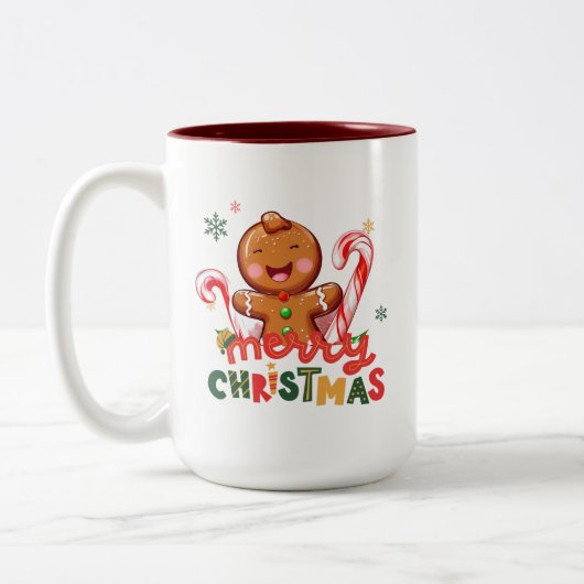 Gingerbread Man and Candy Cane Weihnachten Zweifarbige Tasse (Links)