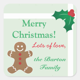 Gingerbread Man and Holly Quadratischer Aufkleber
