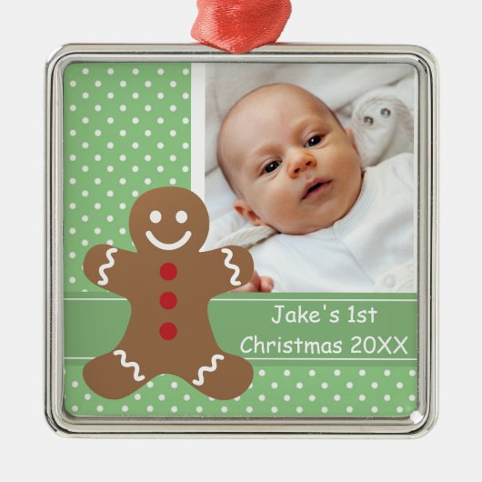 Gingerbread Man and Polka Dots Custom Photo Ornament Aus Metall (Vorne)