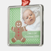 Gingerbread Man and Polka Dots Custom Photo Ornament Aus Metall (Links)