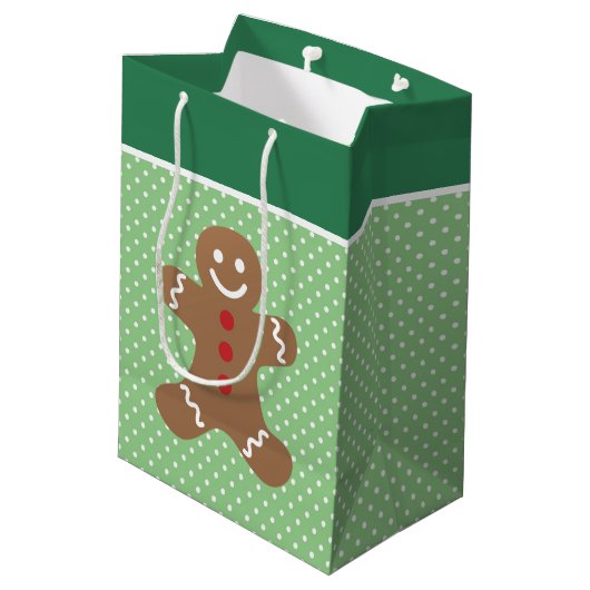 Gingerbread Man and Polka Dots Personalised Mittlere Geschenktüte (Rückseite Schrägansicht)