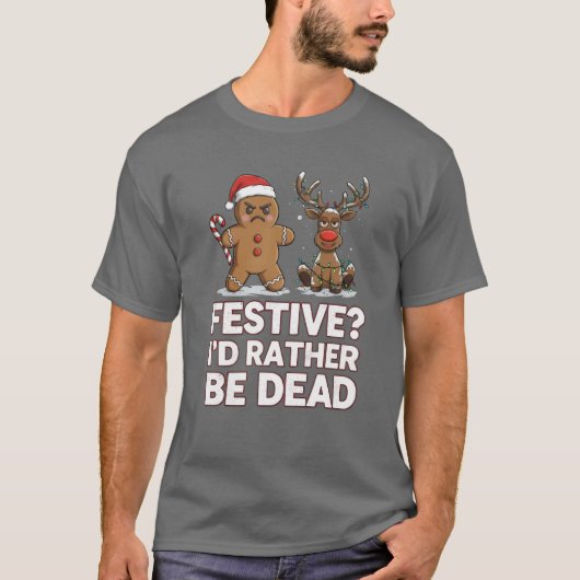Gingerbread Man and Reindeer Sarcastic Christmas T-Shirt (Vorderseite)