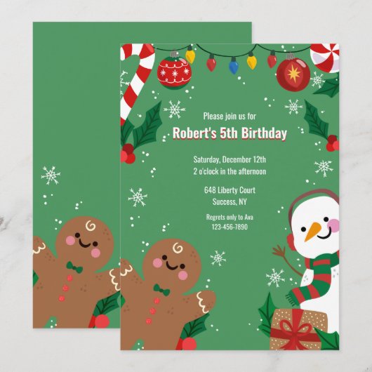 Gingerbread Man and Snowman Einladung (Vorne/Hinten)