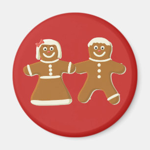 Gingerbread Man and Woman on Red Magnet